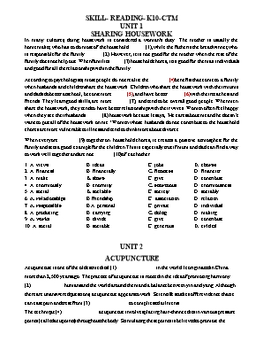 Bài luyện tập Tiếng Anh Lớp 10 - Skill Reading - From Unit 1 to Unit 5